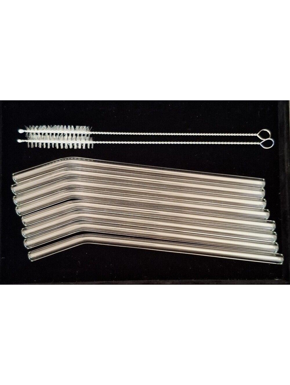 NEW Set of 8 Glass Straws w/ Cleaners 8"